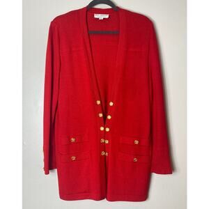 VINTAGE ST JOHN CARDIGAN JACKET SMALL RED KNIT FESTIVE HOLIDAYS CHRISTMAS